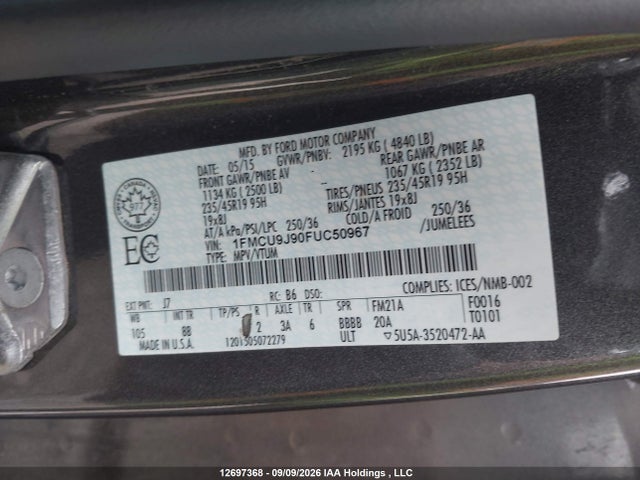 1FMCU9J90FUC50967 Ford Escape Titanium