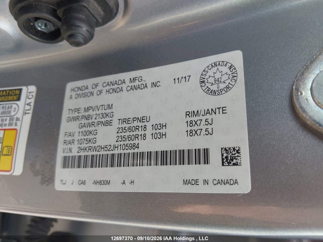 Продаж на аукціоні авто 2018 Honda Cr-v Ex, vin: 2HKRW2H52JH105984, номер лоту: 12697370