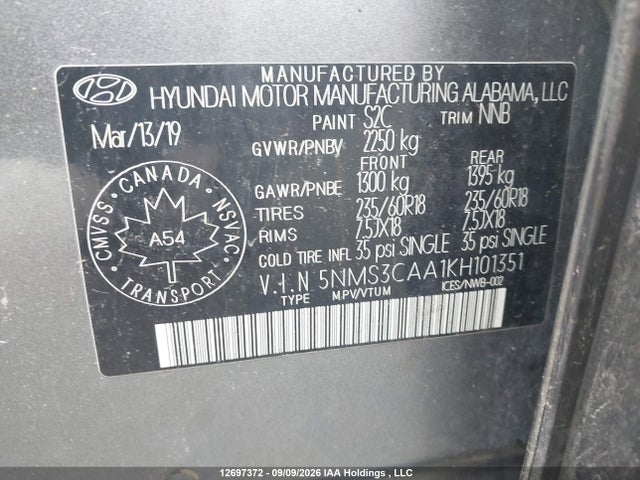 Hyundai Santa Fe Preferred 2.0 2019 5NMS3CAA1KH101351 Image 9