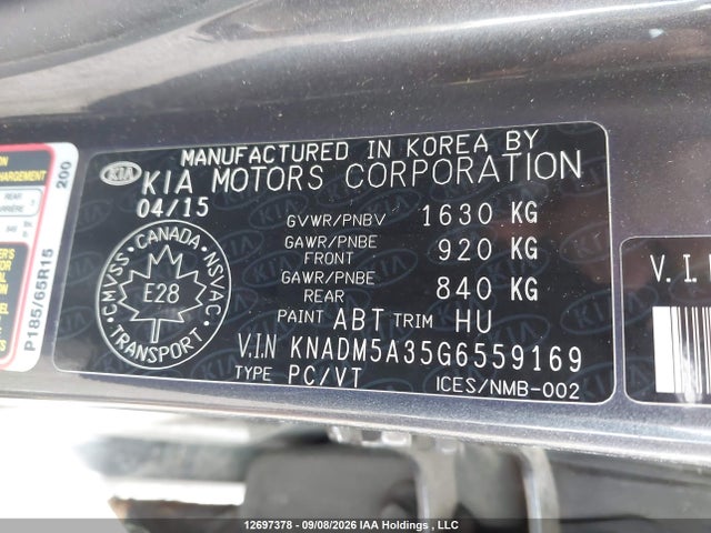 12697378 :رقم المزاد ، KNADM5A35G6559169 vin ، 2016 Kia Rio Ex/ex+ W/sunroof/lx/lx+/lx+ Eco/sx مزاد بيع