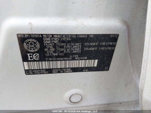 2017 Toyota Rav4 Le მანქანა იყიდება აუქციონზე, vin: 2T3BFREVXHW598489, აუქციონის ნომერი: 12697386