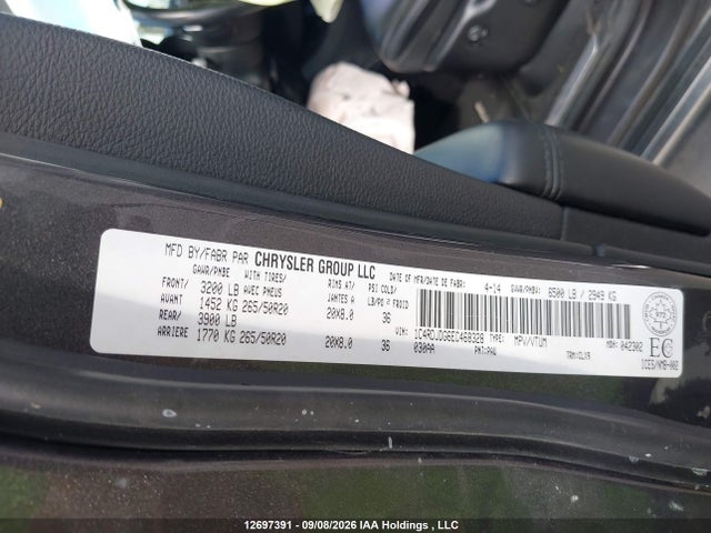 12697391 :رقم المزاد ، 1C4RDJDG6EC468328 vin ، 2014 Dodge Durango Limited مزاد بيع