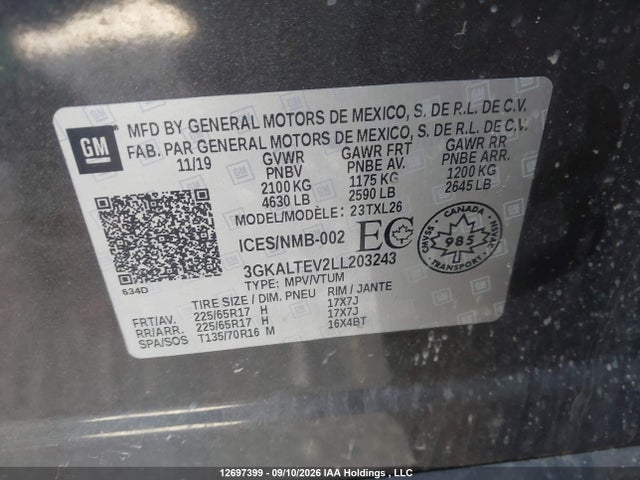 Aukcja sprzedaży 2020 Gmc Terrain Sle, vin: 3GKALTEV2LL203243, numer aukcji: 12697399
