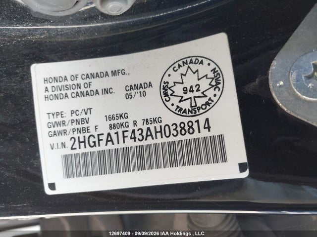Продажа на аукционе авто 2010 Honda Civic Dx-g, vin: 2HGFA1F43AH038814, номер лота: 12697409