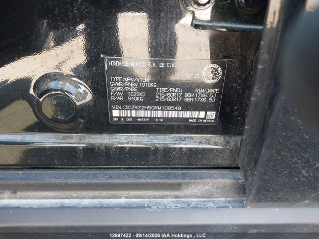 12697422 :رقم المزاد ، 3CZRZ2H50RM108549 vin ، 2024 Honda Hr-v Sport-b مزاد بيع