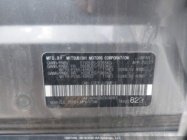 Продажа на аукционе авто 2022 Mitsubishi Outlander Le/le Premium/se/sel, vin: JA4J4UA82NZ604263, номер лота: 12697446