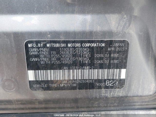 Продажа на аукционе авто 2022 Mitsubishi Outlander Le/le Premium/se/sel, vin: JA4J4UA82NZ604263, номер лота: 12697446
