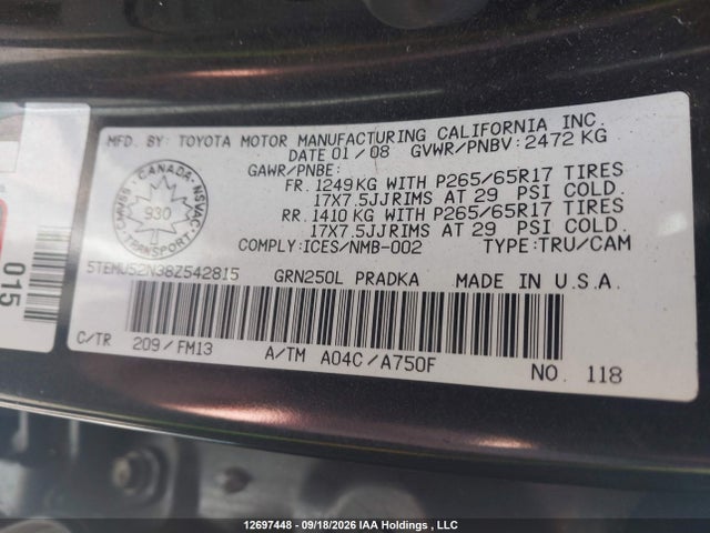 Продажа на аукционе авто 2008 Toyota Tacoma, vin: 5TEMU52N38Z542815, номер лота: 12697448