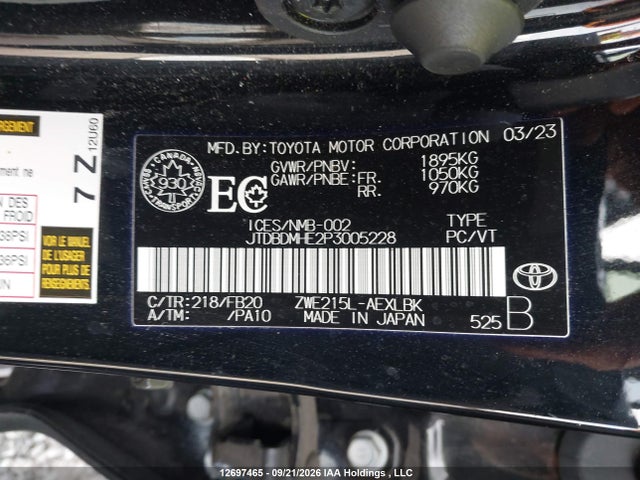 JTDBDMHE2P3005228 Toyota Corolla Hybrid Le