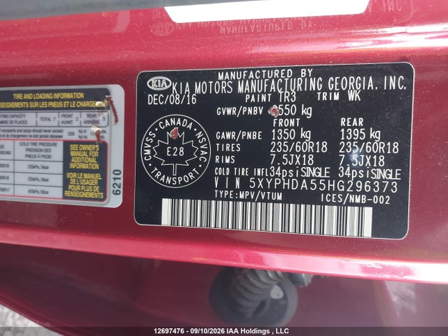 KIA SORENTO EX 2017 5XYPHDA55HG296373 Image 9