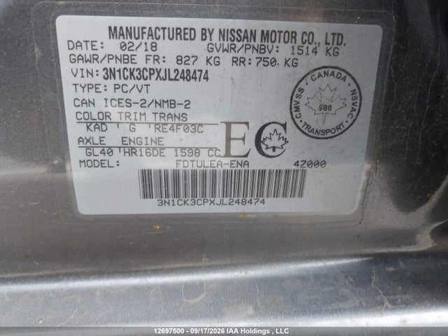 Aukcja sprzedaży 2018 Nissan Micra S/sr/sv, vin: 3N1CK3CPXJL248474, numer aukcji: 12697500