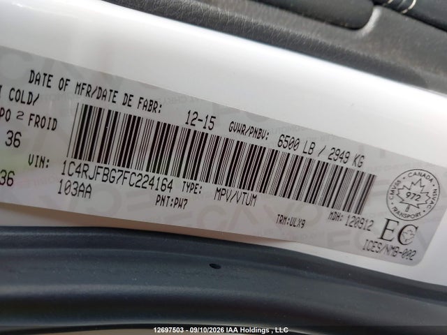 Продаж на аукціоні авто 2015 Jeep Grand Cherokee Limited, vin: 1C4RJFBG7FC224164, номер лоту: 12697503