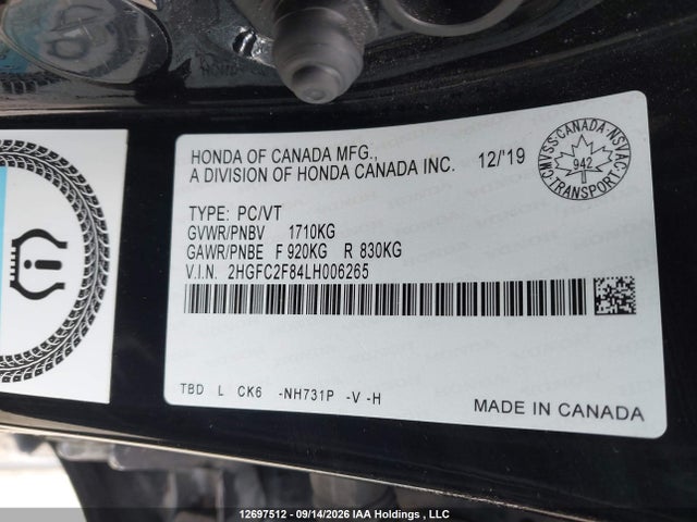 2HGFC2F84LH006265 Honda Civic Sport