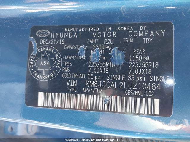 Auction sale of the 2020 Hyundai Tucson Limited/sel/sport/ultimate/value, vin: KM8J3CAL2LU210484, lot number: 12697520