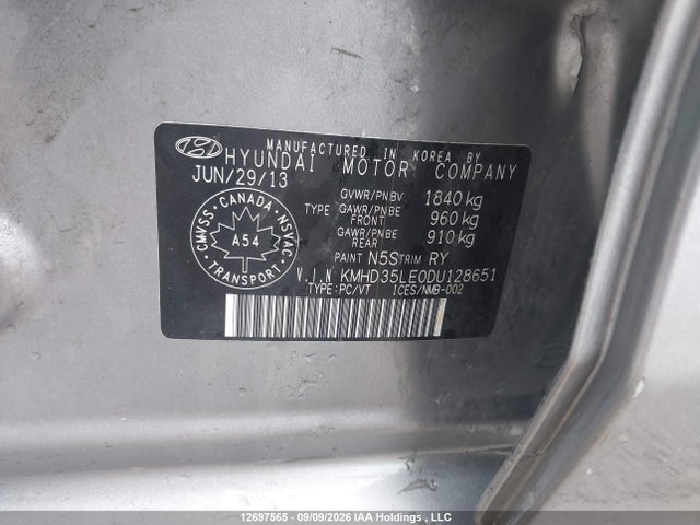 Продаж на аукціоні авто 2013 Hyundai Elantra Gt Gls, vin: KMHD35LE0DU128651, номер лоту: 12697565