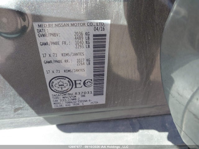 Nissan Rogue 2016 5N1AT2MT8GC837031 Image 19