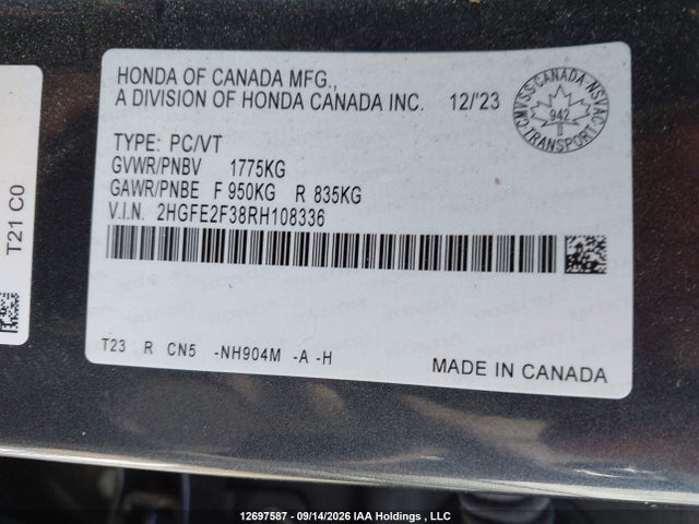 Продажа на аукционе авто 2024 Honda Civic Ex, vin: 2HGFE2F38RH108336, номер лота: 12697587