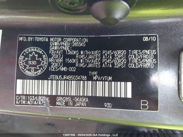 Продаж на аукціоні авто 2011 Toyota 4runner Sr5 V6, vin: JTEBU5JR4B5034788, номер лоту: 12697596