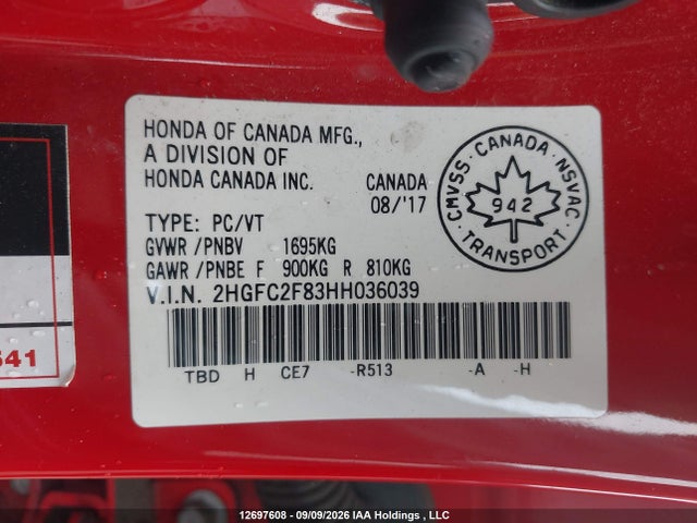Honda CIVIC EX 2017 2HGFC2F83HH036039 Image 9