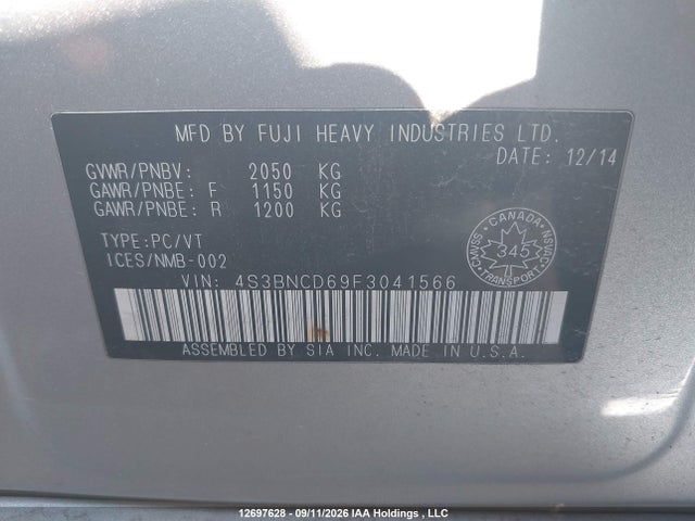 Продажа на аукционе авто 2015 Subaru Legacy 2.5i Touring Package, vin: 4S3BNCD69F3041566, номер лота: 12697628