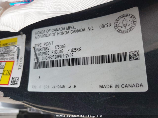 2023 Honda Civic Lx/lx-b მანქანა იყიდება აუქციონზე, vin: 2HGFE2F28PH112407, აუქციონის ნომერი: 12697639