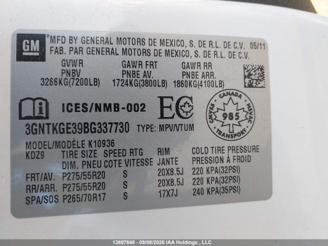 12697648 :رقم المزاد ، 3GNTKGE39BG337730 vin ، 2011 Chevrolet Avalanche 1500 Ltz مزاد بيع