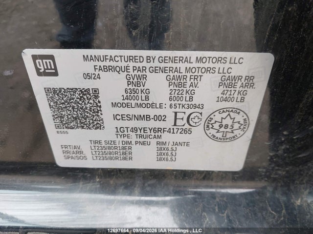 12697664 :رقم المزاد ، 1GT49YEY6RF417265 vin ، 2024 Gmc Sierra K3500 Denali Ultimate مزاد بيع