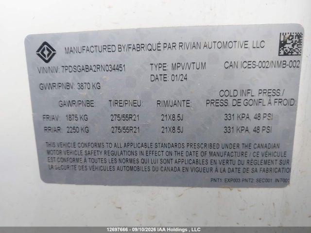 Rivian R1s Adventure 2024 7PDSGABA2RN034451 Image 9