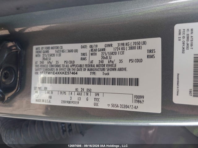 Ford F150 Supercrew 2019 1FTFW1E4XKKE57464 Image 9