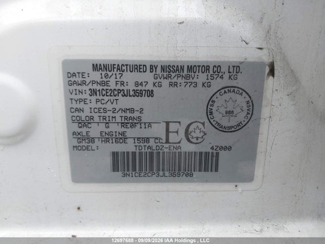 Nissan Versa Note S/sr/sv 2018 3N1CE2CP3JL359708 Image 9