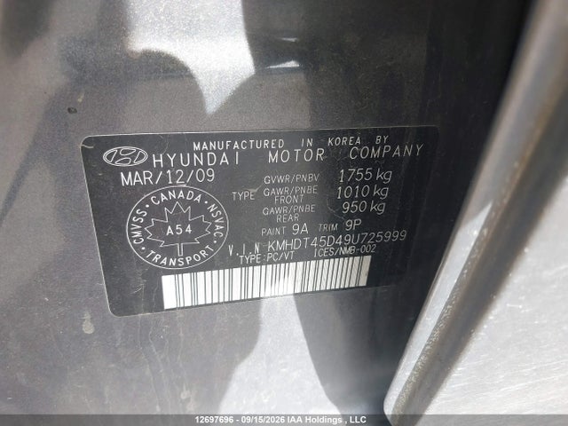 Aukcja sprzedaży 2009 Hyundai Elantra Gl/gl Sport/gls/limited, vin: KMHDT45D49U725999, numer aukcji: 12697696