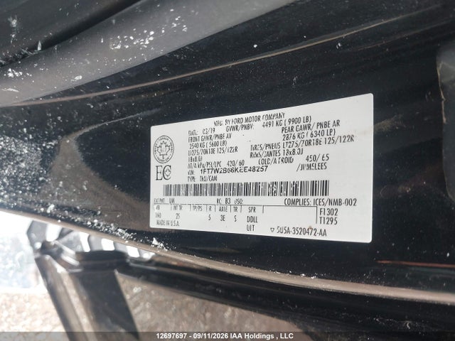 12697697 :رقم المزاد ، 1FT7W2B66KEE48257 vin ، 2019 Ford F250 Super Duty مزاد بيع