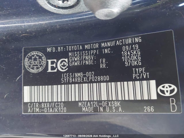 Продажа на аукционе авто 2020 Toyota Corolla Se, vin: 5YFB4RBEXLP028800, номер лота: 12697713