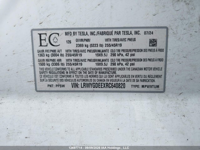 Tesla Model Y Long Range 2024 LRWYGDEEXRC640820 Image 9