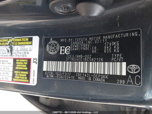 Продажа на аукционе авто 2011 Toyota Corolla S, vin: 2T1BU4EE1BC582126, номер лота: 12697721