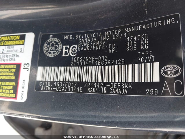 Продажа на аукционе авто 2011 Toyota Corolla S, vin: 2T1BU4EE1BC582126, номер лота: 12697721