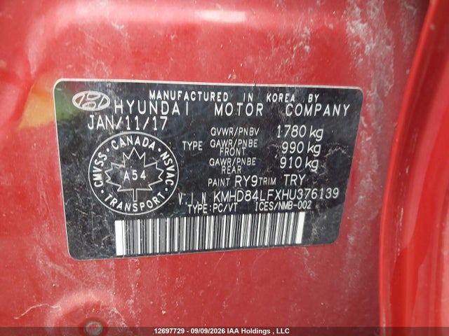Hyundai ELANTRA GL 2017 KMHD84LFXHU376139 Image 9