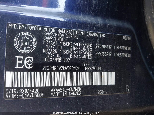 Toyota Rav4 Xle 2019 2T3R1RFV7KW073134 Image 9