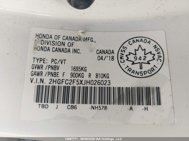 Продажа на аукционе авто 2018 Honda Civic Lx, vin: 2HGFC2F5XJH026023, номер лота: 12697771