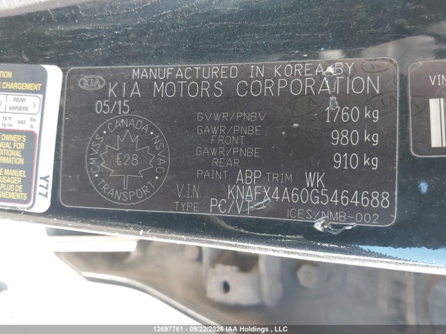 Aukcja sprzedaży 2016 Kia Forte 1.8l Lx/1.8l Lx+, vin: KNAFX4A60G5464688, numer aukcji: 12697781