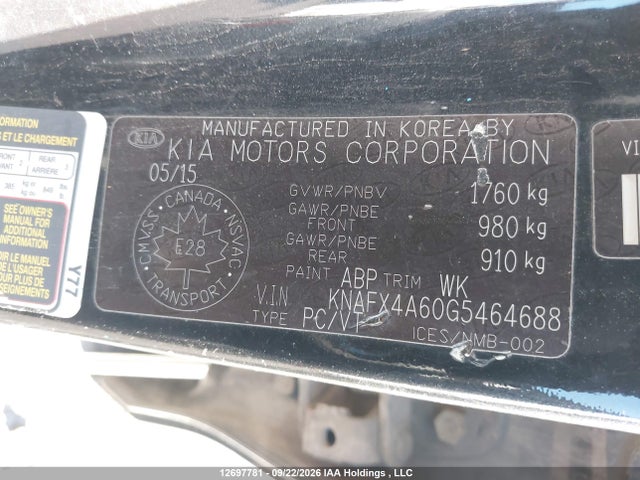 Aukcja sprzedaży 2016 Kia Forte 1.8l Lx/1.8l Lx+, vin: KNAFX4A60G5464688, numer aukcji: 12697781