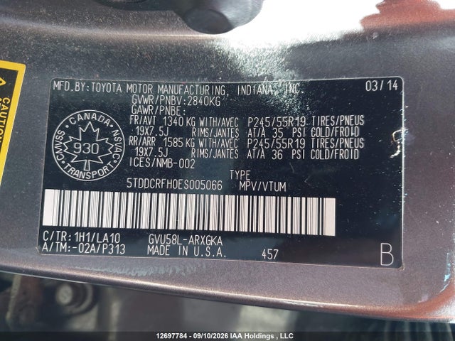Продажа на аукционе авто 2014 Toyota Highlander Hybrid Limited/ltd Platnm, vin: 5TDDCRFH0ES005066, номер лота: 12697784