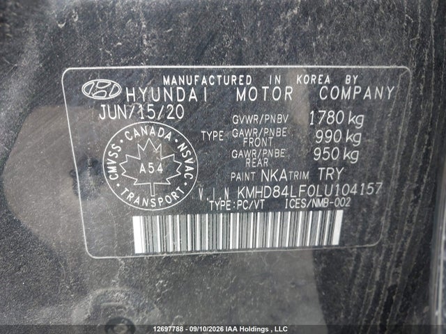 Aukcja sprzedaży 2020 Hyundai Elantra Sel/value/limited, vin: KMHD84LF0LU104157, numer aukcji: 12697788