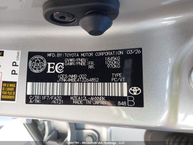 JTNK4MBE4T3264852 Toyota Corolla