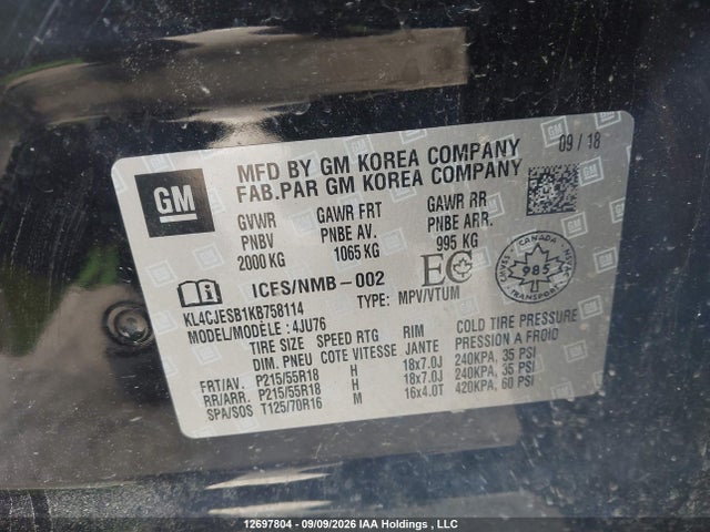 Продаж на аукціоні авто 2019 Buick Encore Preferred, vin: KL4CJESB1KB758114, номер лоту: 12697804