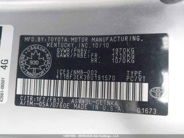 12697806 :رقم المزاد ، 4T1BF3EK3BU191570 vin ، 2011 Toyota Camry Le مزاد بيع