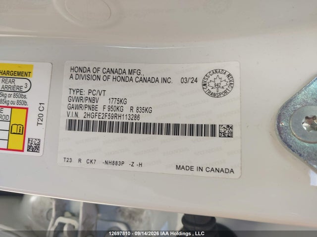 2HGFE2F59RH113286 Honda Civic Sport