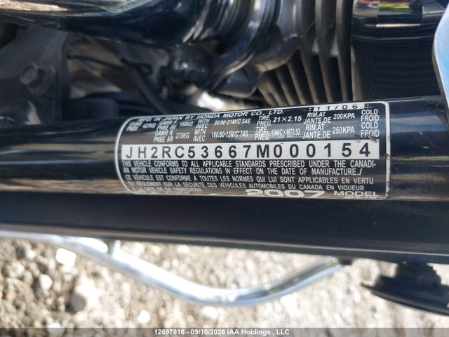 2007 Honda Vt750 C2f მანქანა იყიდება აუქციონზე, vin: JH2RC53667M000154, აუქციონის ნომერი: 12697816