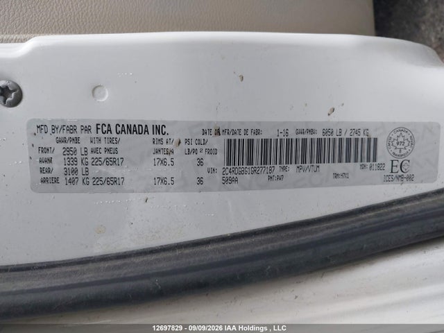 12697829 :رقم المزاد ، 2C4RDGBG1GR277187 vin ، 2016 Dodge Grand Caravan Se مزاد بيع