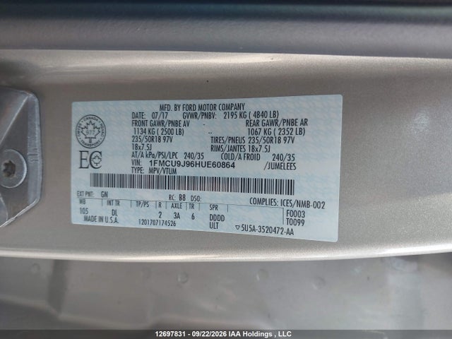 Ford Escape Titanium 2017 1FMCU9J96HUE60864 Image 9